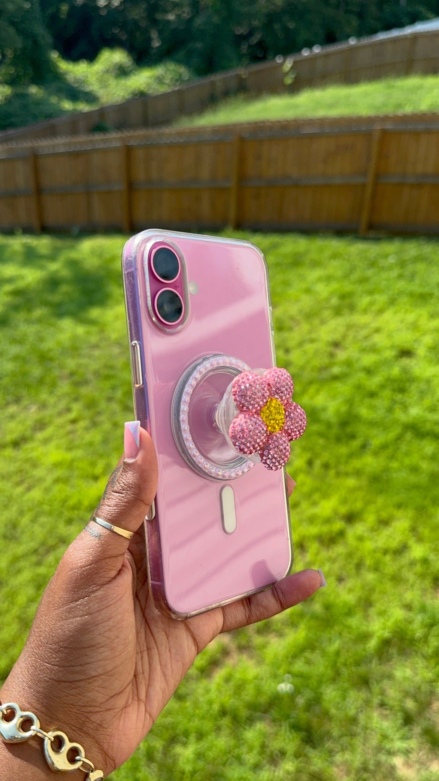 BLING PINK FLOWER POP SOCKET