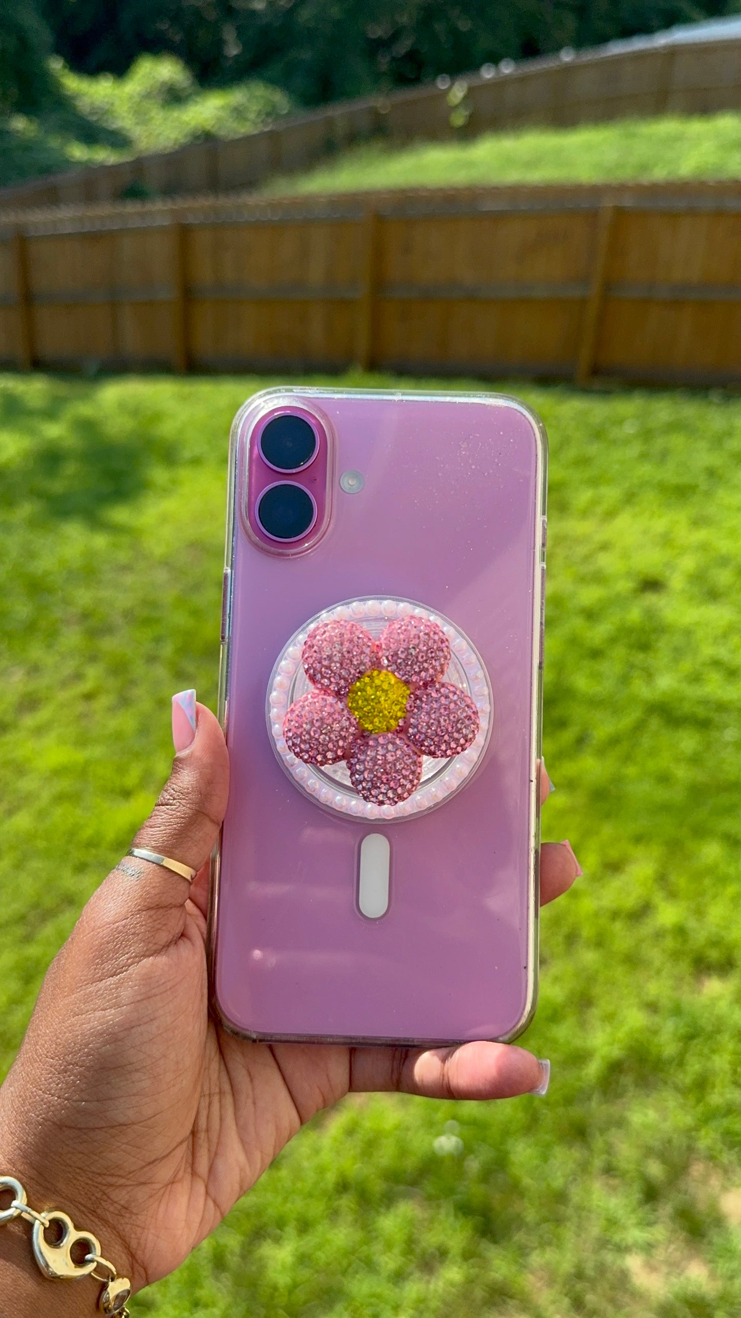 BLING PINK FLOWER POP SOCKET